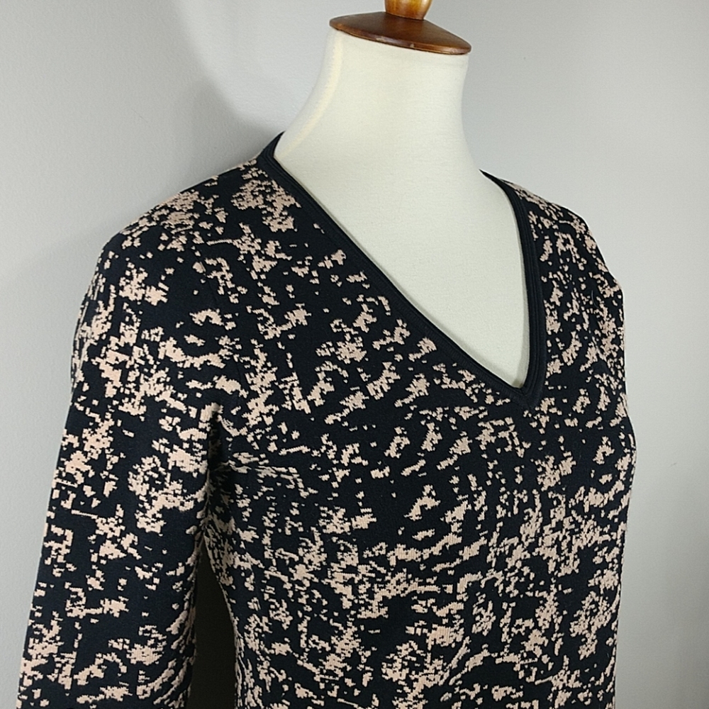 Dress: 3/4 Sleeve V-neck Print Scuba